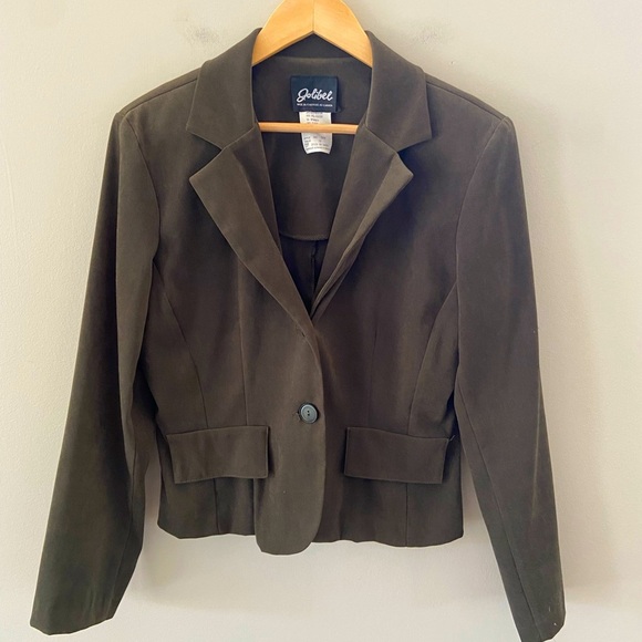 Vintage Jolibee 90’s Tailored Fit Hunter Green Faux Suede Flap Pocket Blazer - Picture 3 of 4